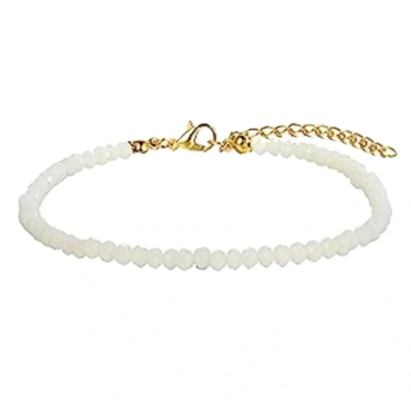 White Beaded Gold Chain Anklet Bracelet - Picture 2 of 5